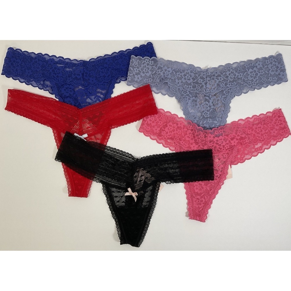 NWT Lot 5 Pairs Victoria's Secret Thong String Lace Panties Underwear -‎ Medium